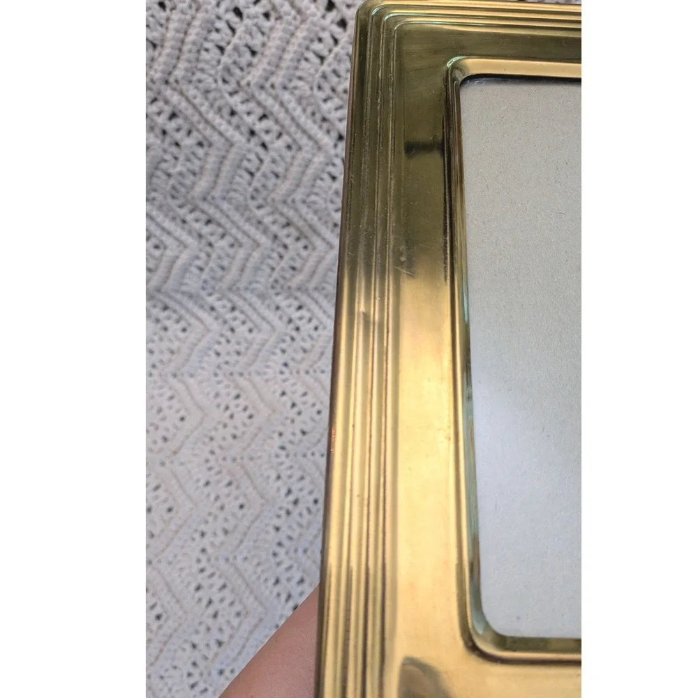 Vintage Brass Tiered Picture Frame with Hinged Photo Storage Box Velvet Back 8x6